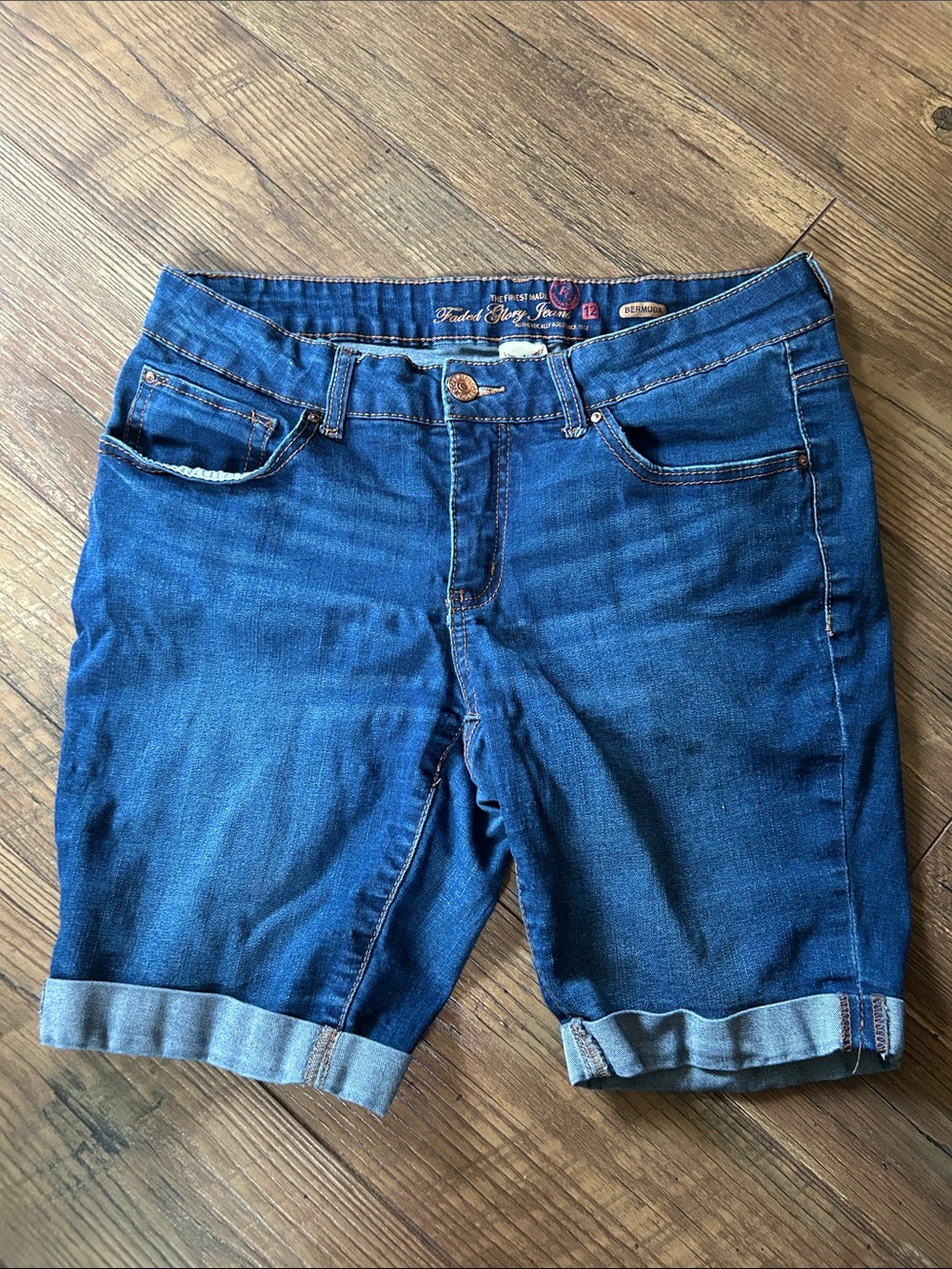 Faded Glory Dark Blue Cuffed Denim Shorts